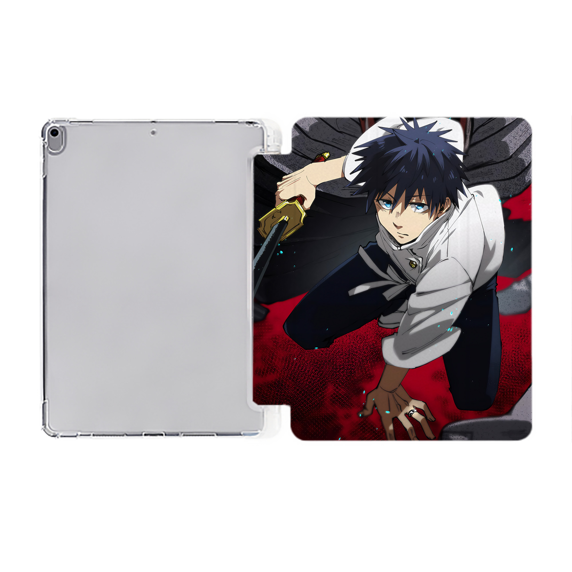 （画像用） 呪術廻戦 Jujutsu Kaisen IPad ケース ペン収納付き 三つ折りスタンド PUレザー×シリコン 対応機種9.5/10.5/10.9インチ